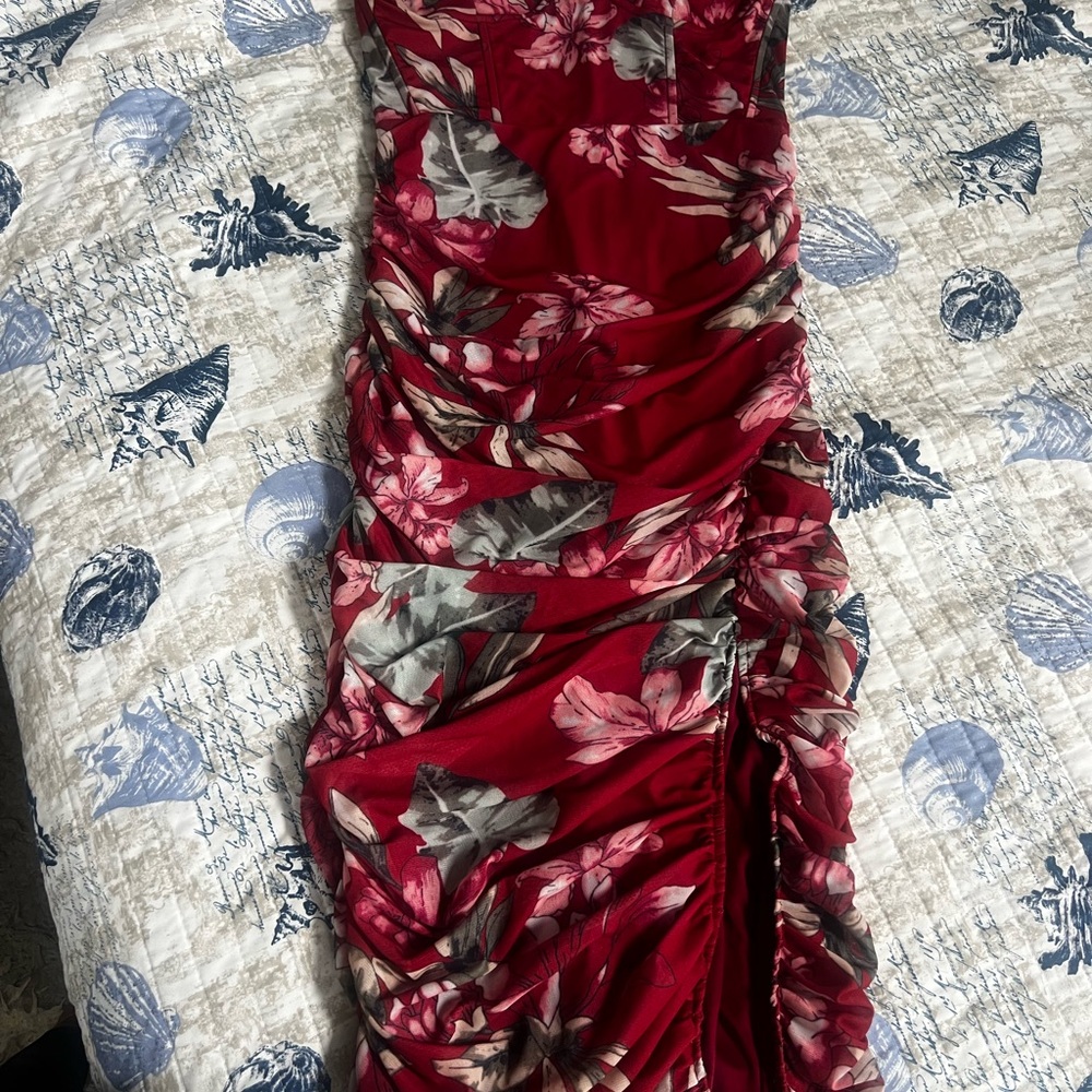 Lulu's Red and Gray Floral Maxi Dress